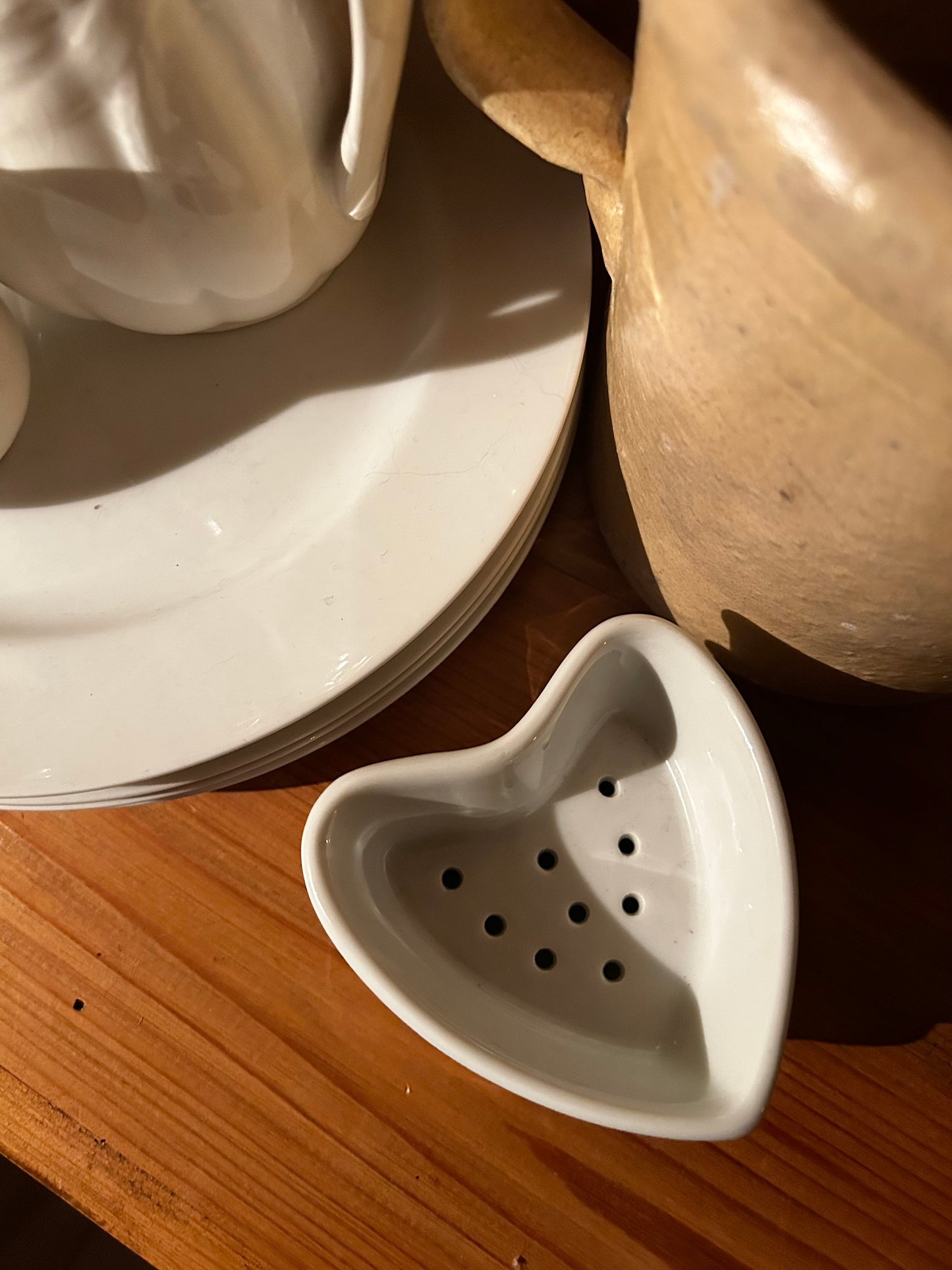Vintage French Porcelain Heart Cheese Strainer