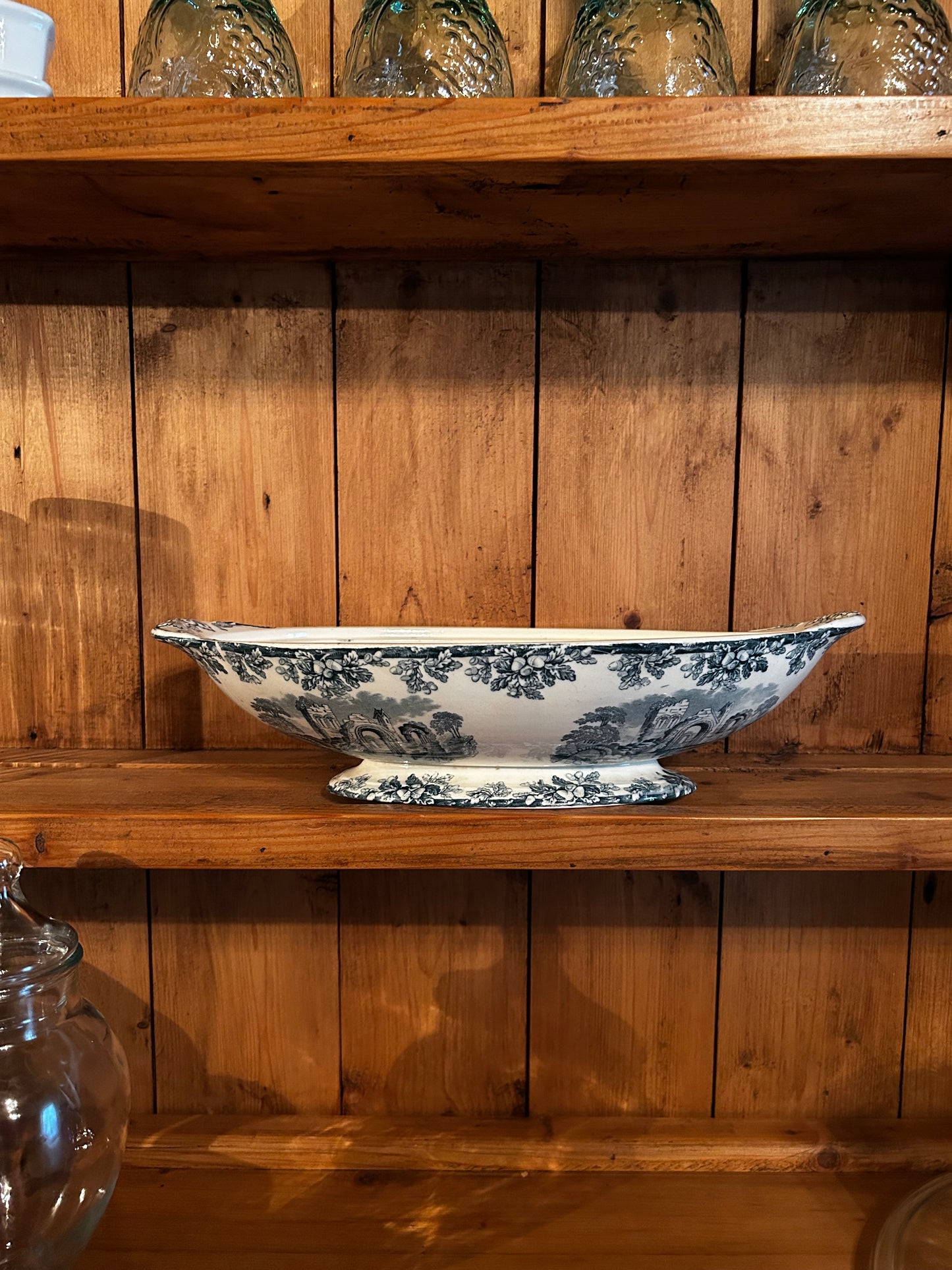 Antique Blue Transferware Ironstone Tureen