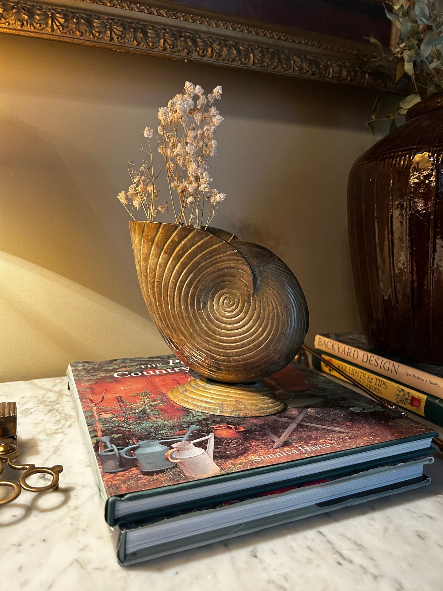 Vintage Solid Brass Shell Planter