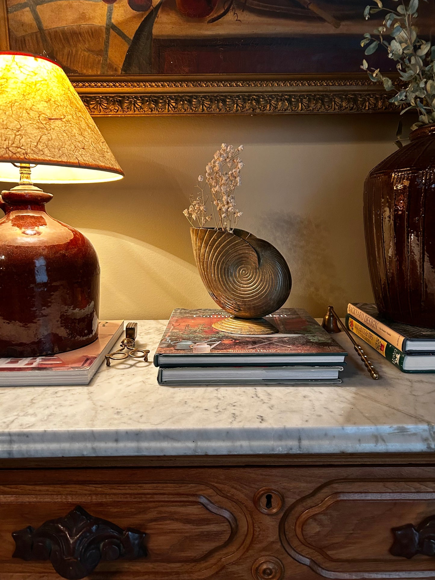 Vintage Solid Brass Shell Planter