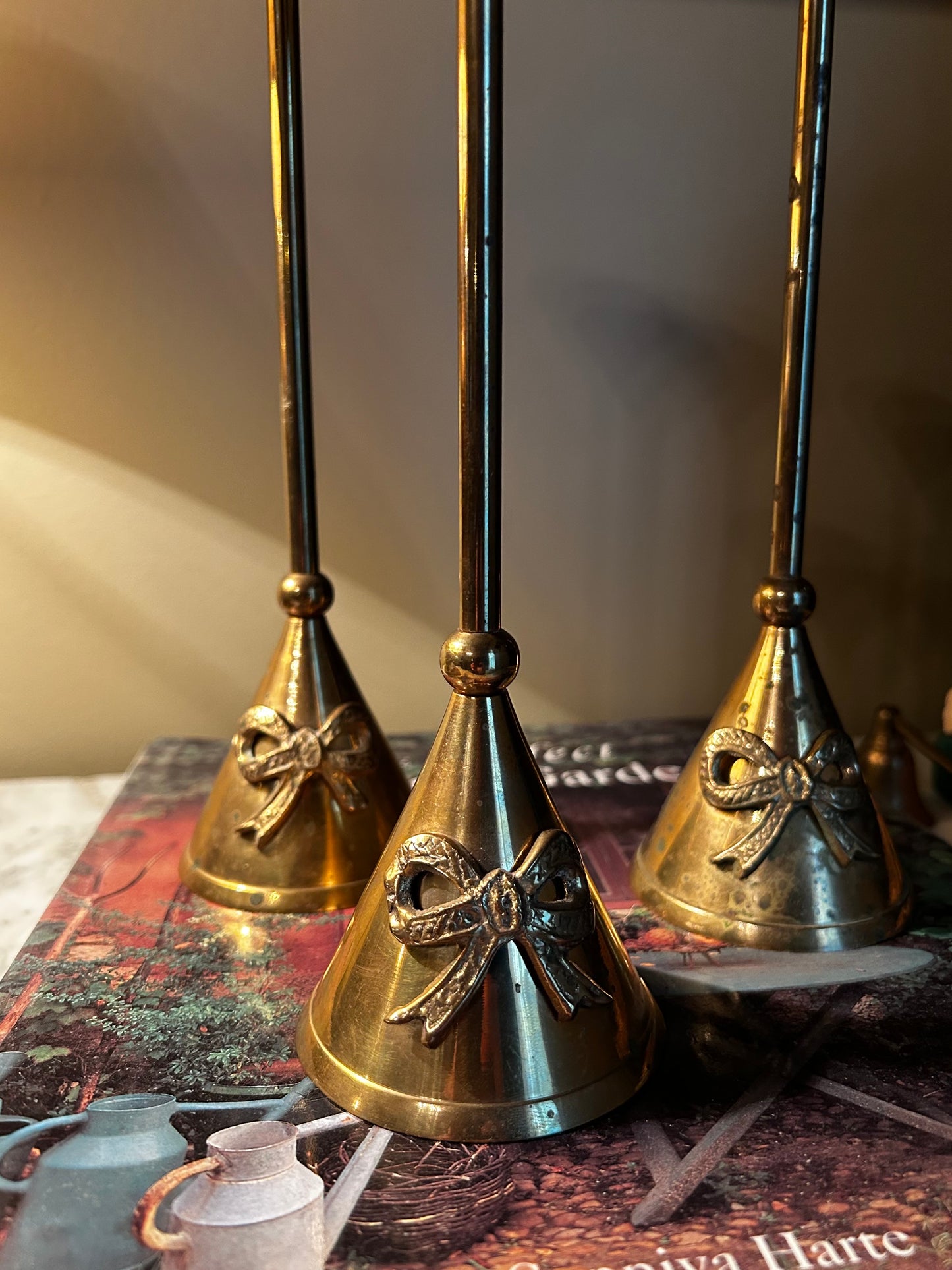 Vintage Brass Bow Candle Holders