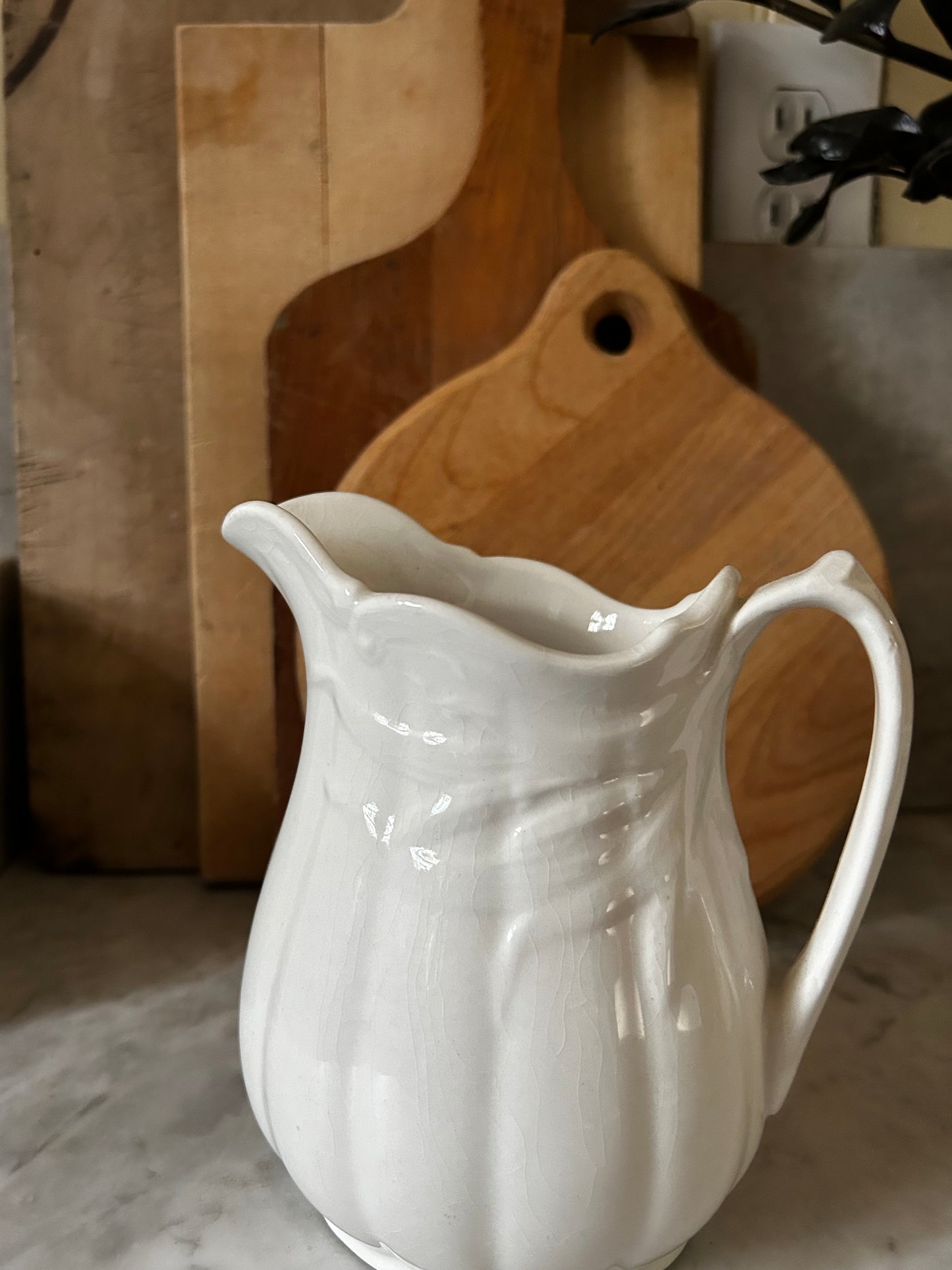 Antique White Ironstone with wheat embossed Pitcher
