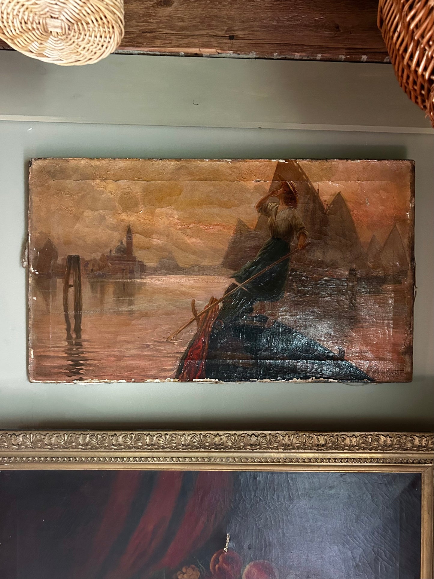 ‘Maritime Woman’ Antique Italian Oil Painting