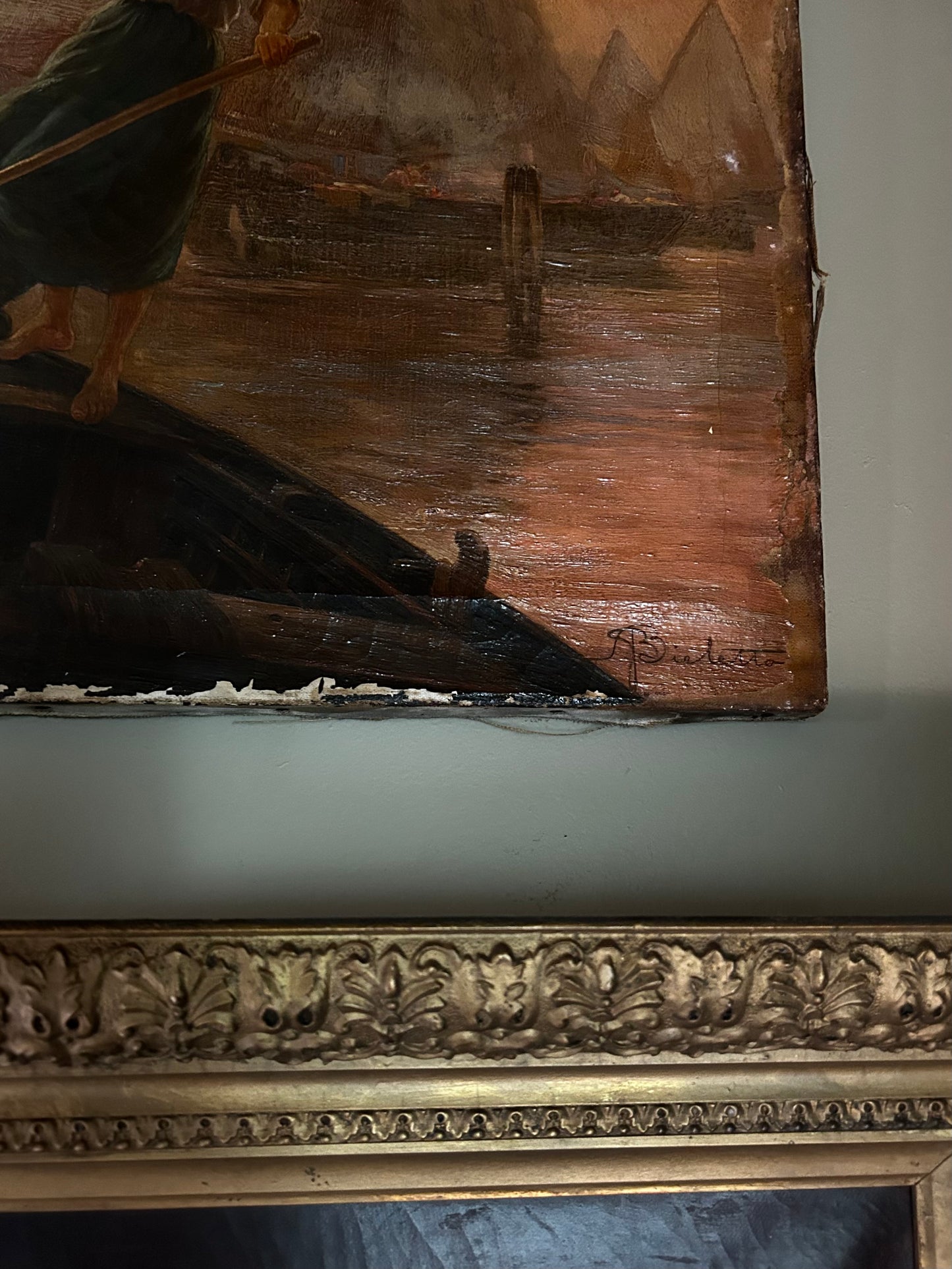 ‘Maritime Woman’ Antique Italian Oil Painting