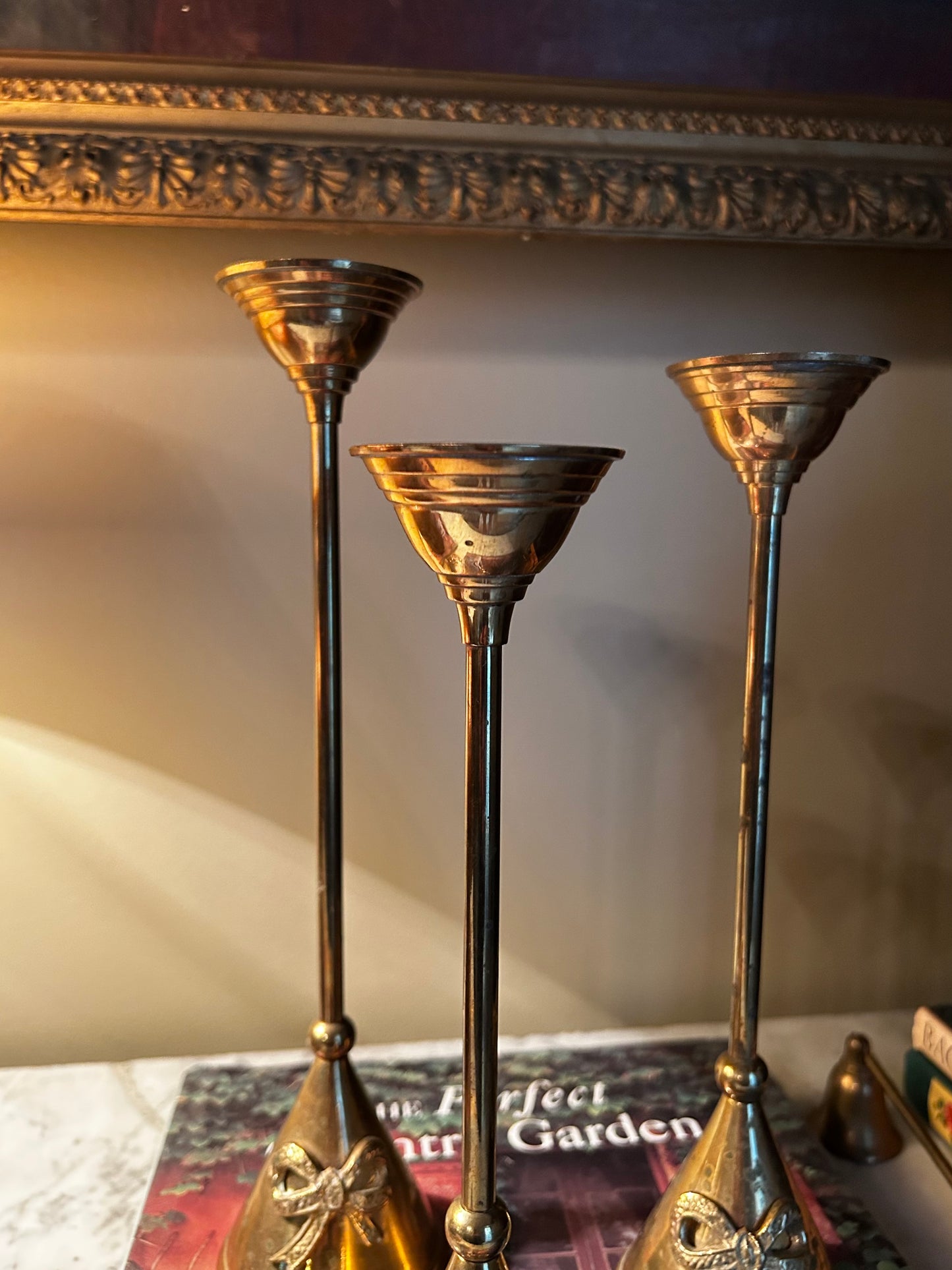 Vintage Brass Bow Candle Holders