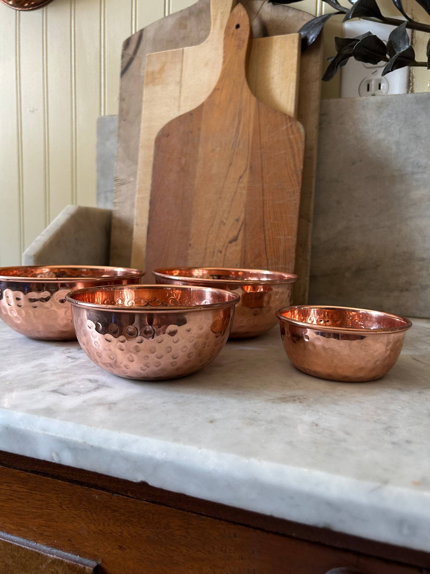 Set of 4 Hammered Copper Prep Bowls