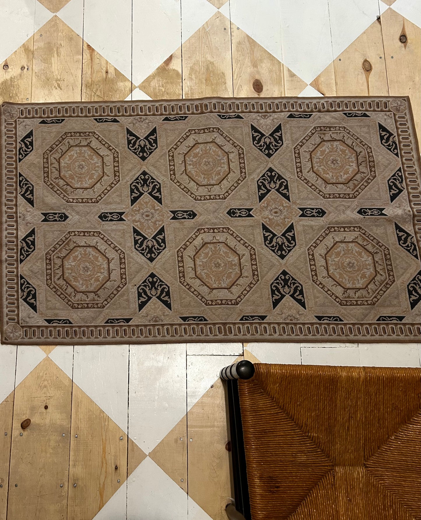 Vintage Hand Made French Wool Rug