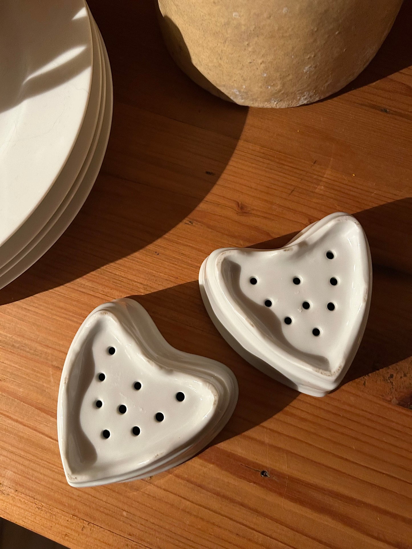 Vintage French Porcelain Heart Cheese Strainer