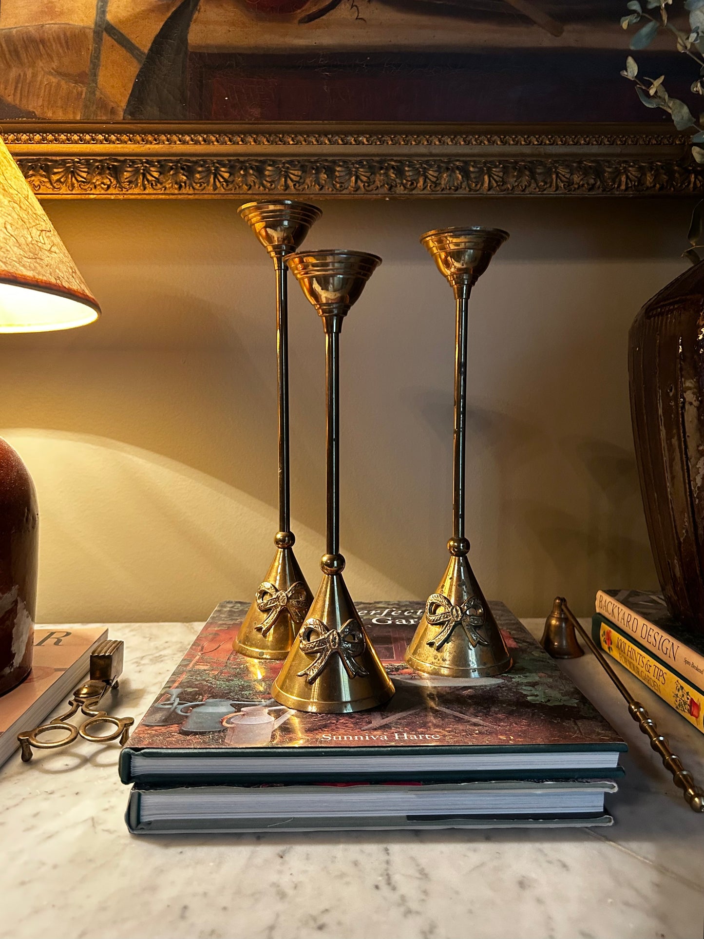 Vintage Brass Bow Candle Holders