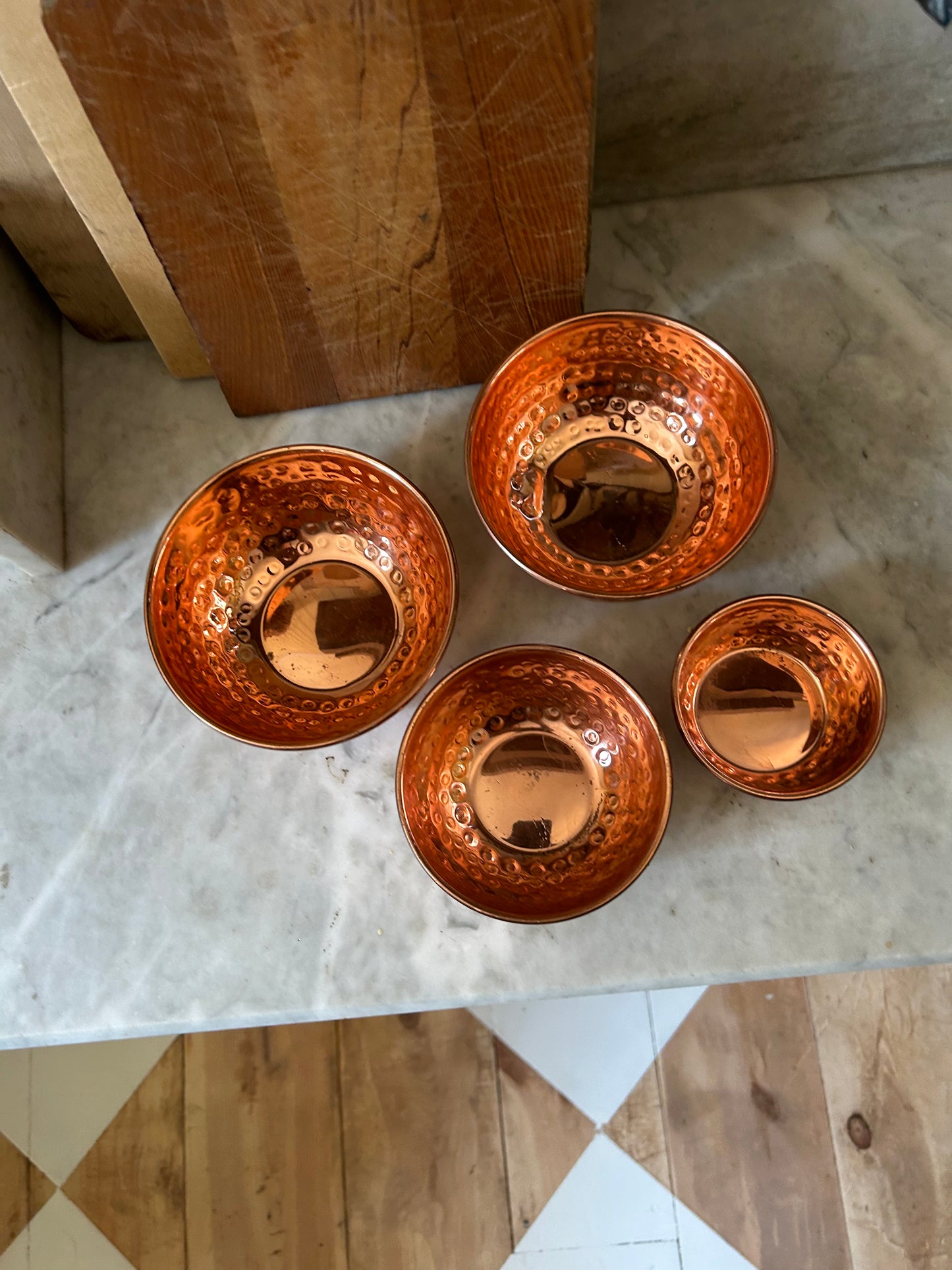 Set of 4 Hammered Copper Prep Bowls