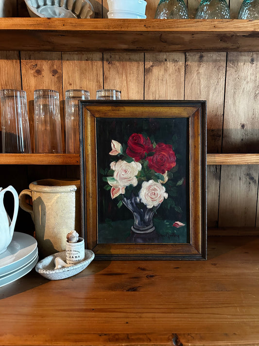 Antique Floral Oil on board
