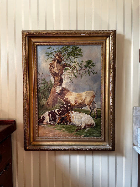 Antique Cow Oil Painting