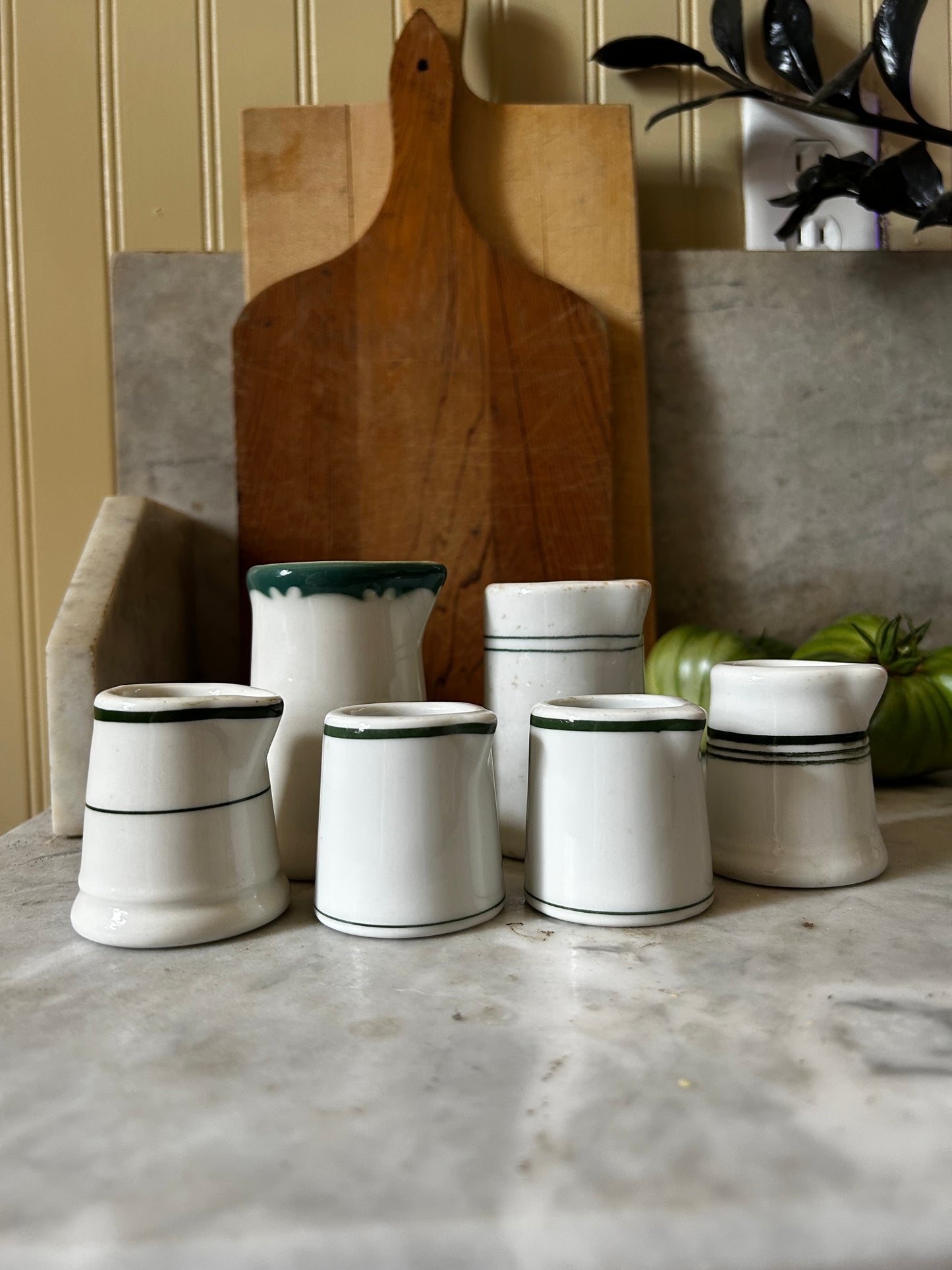 Vintage Green Striped Creamer Cups