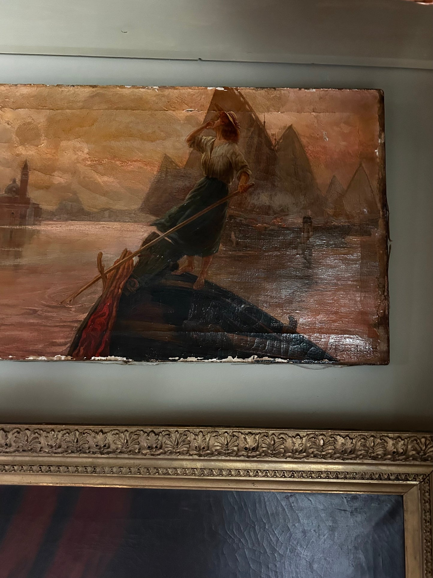 ‘Maritime Woman’ Antique Italian Oil Painting