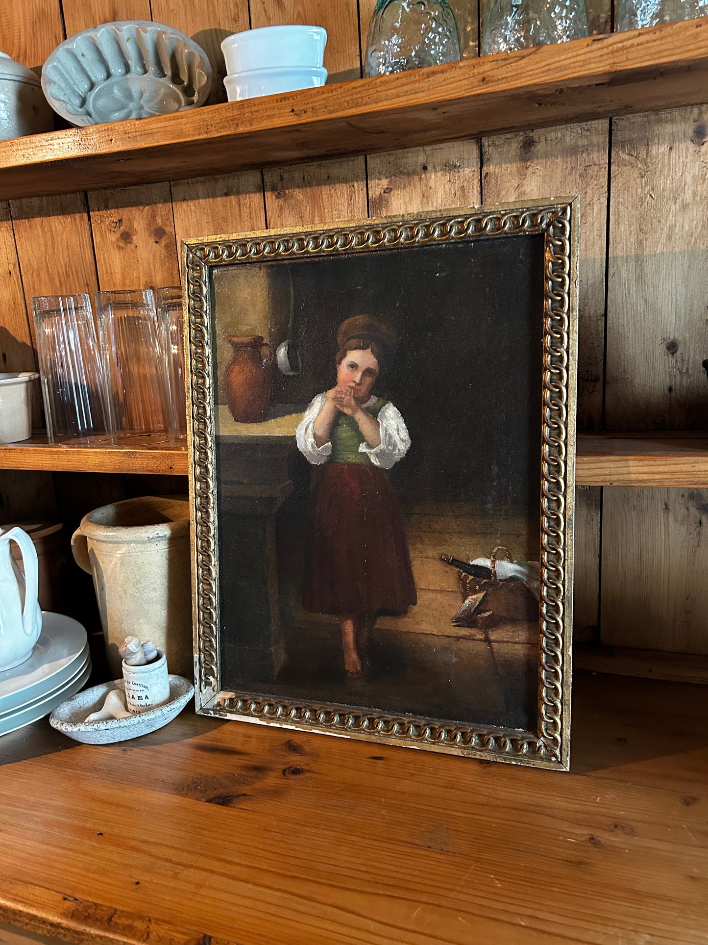 Antique French Oil Painting of girl