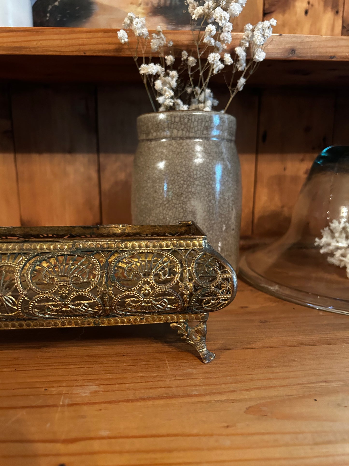Vintage Brass Footed Tray