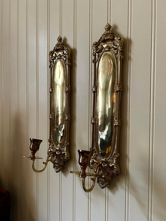 Vintage Ornate Brass Candle Sconces