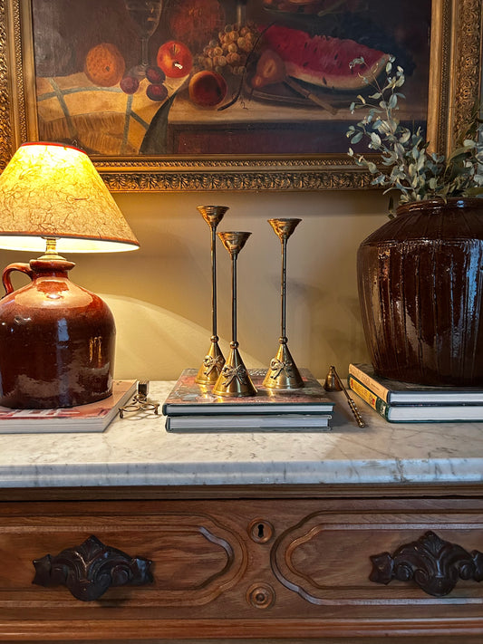 Vintage Brass Bow Candle Holders