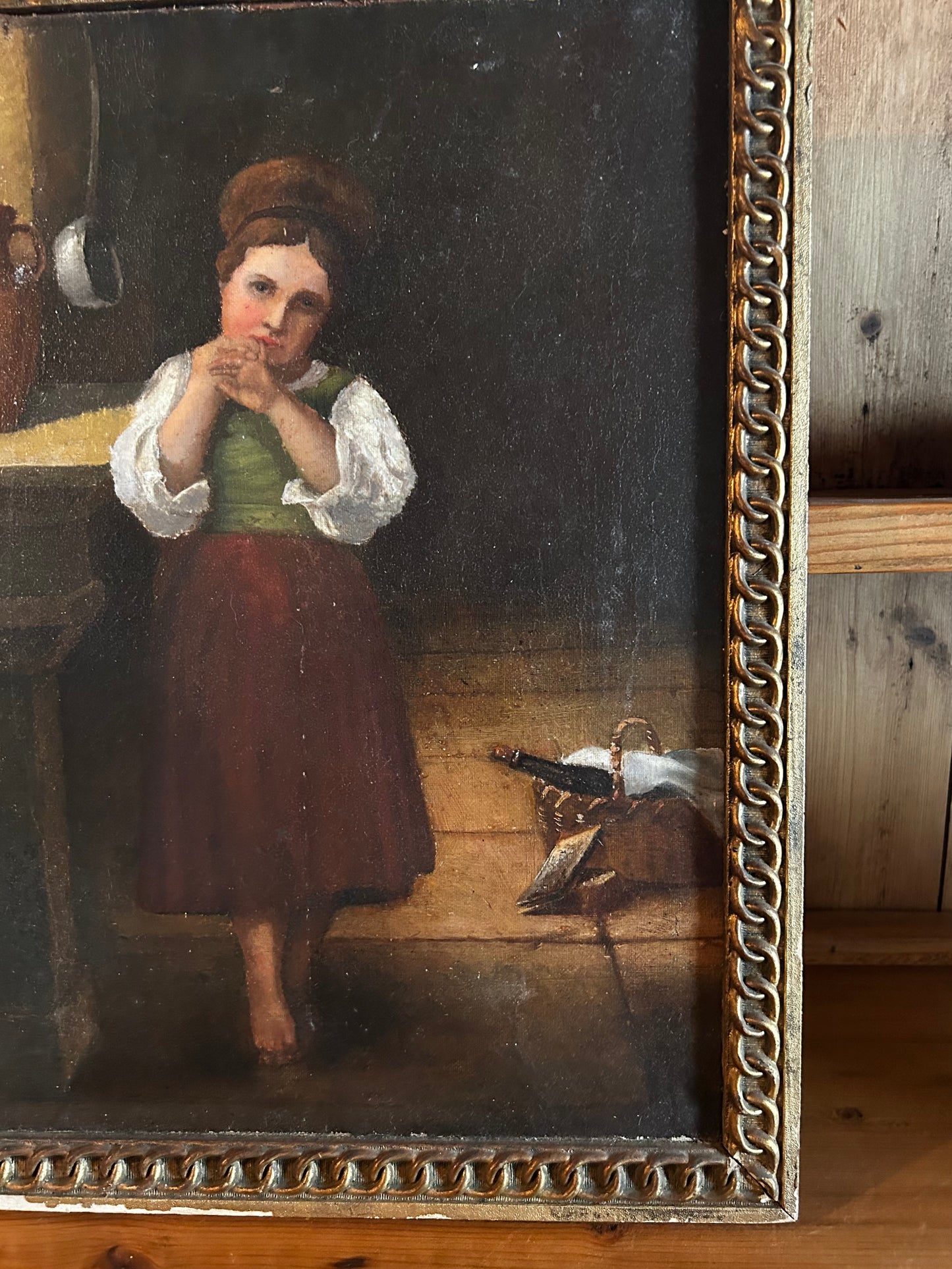 Antique French Oil Painting of girl