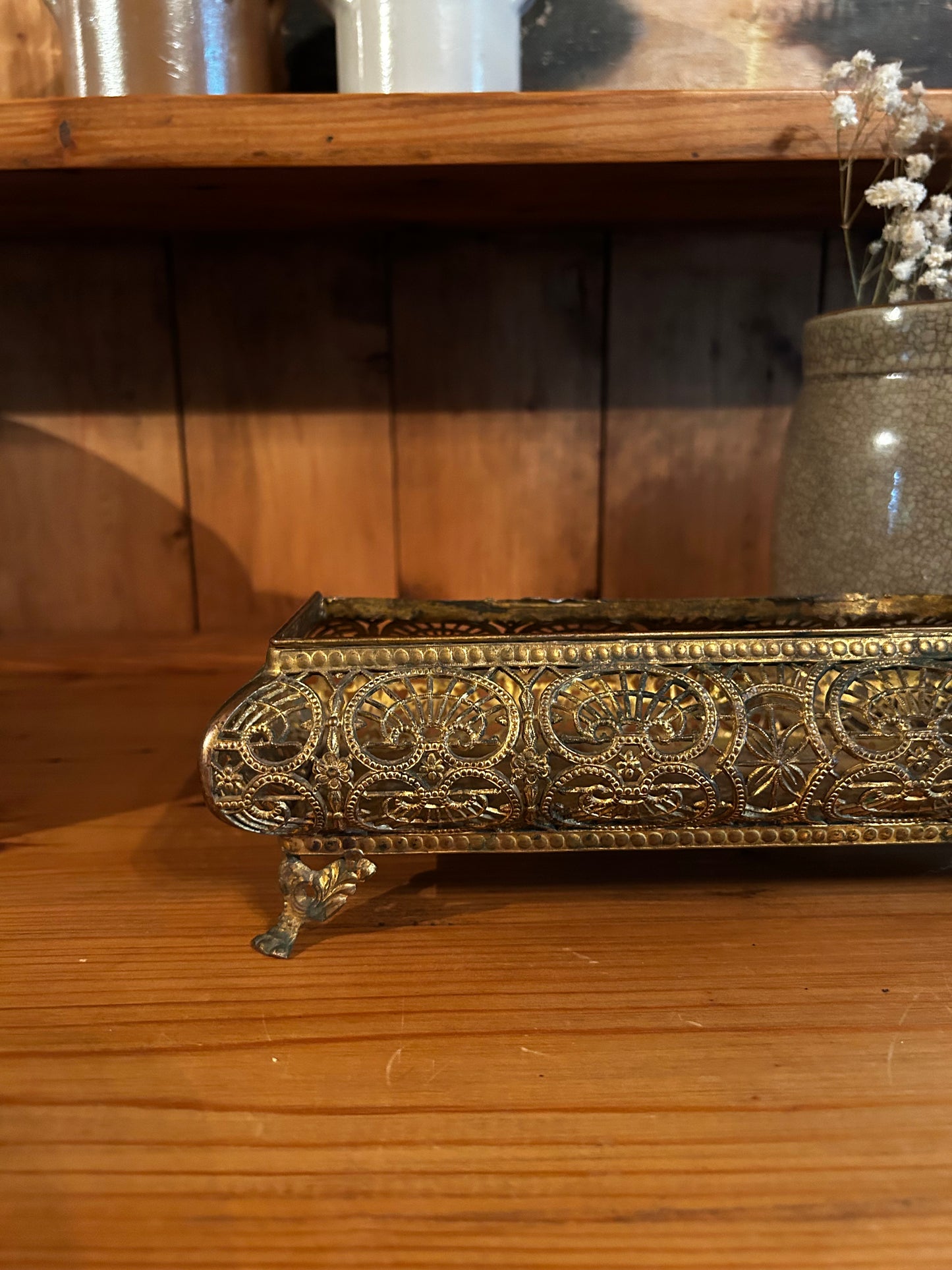 Vintage Brass Footed Tray