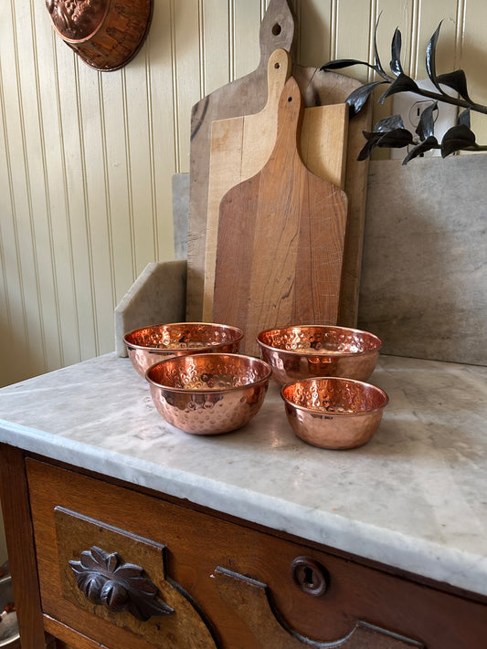 Set of 4 Hammered Copper Prep Bowls