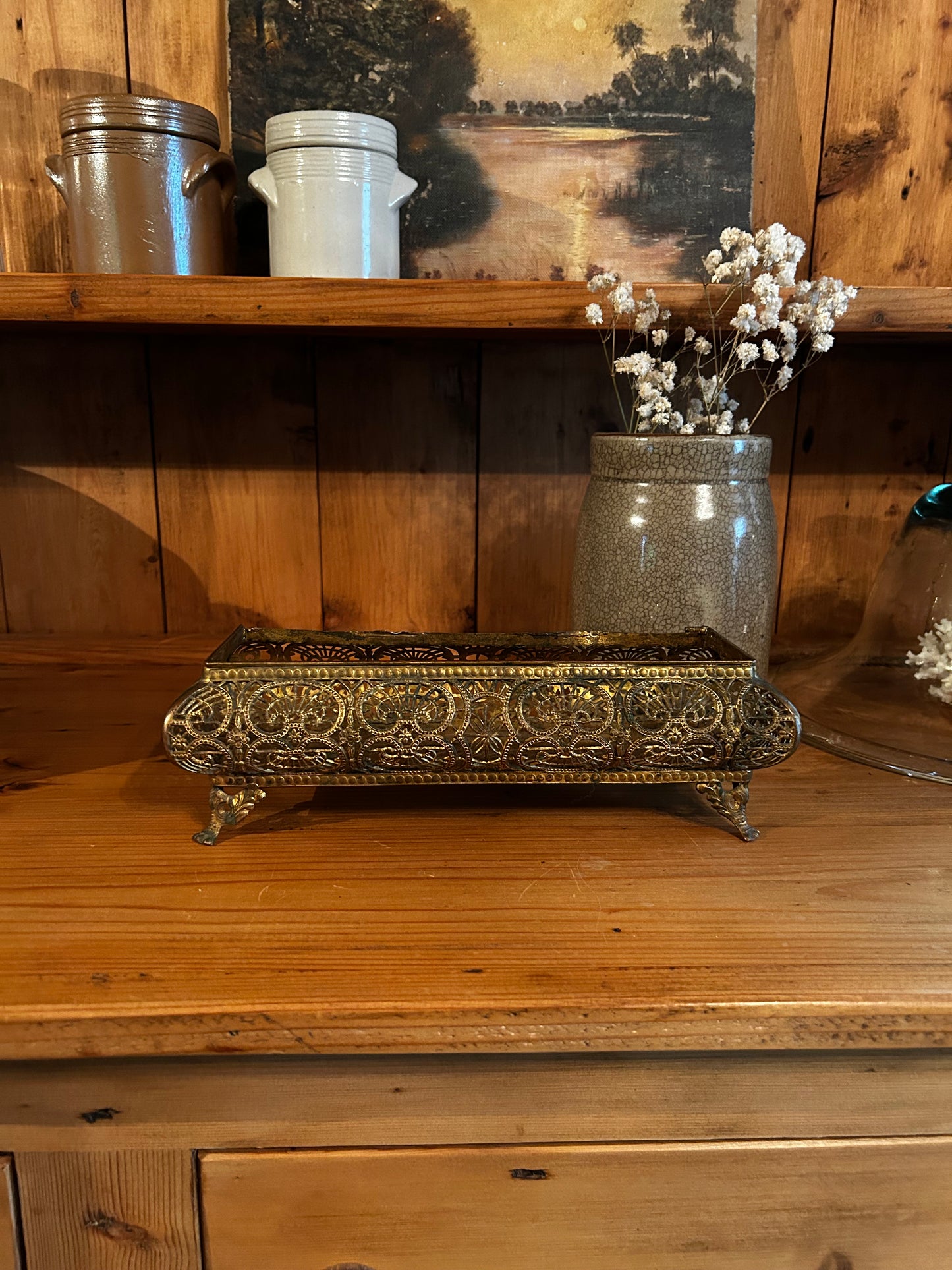 Vintage Brass Footed Tray