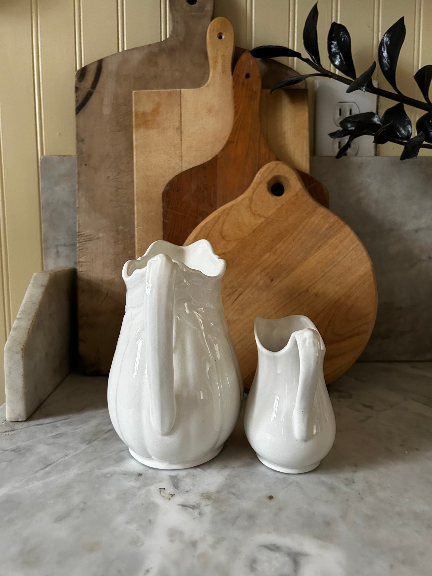 Antique White Ironstone with wheat embossed Pitcher