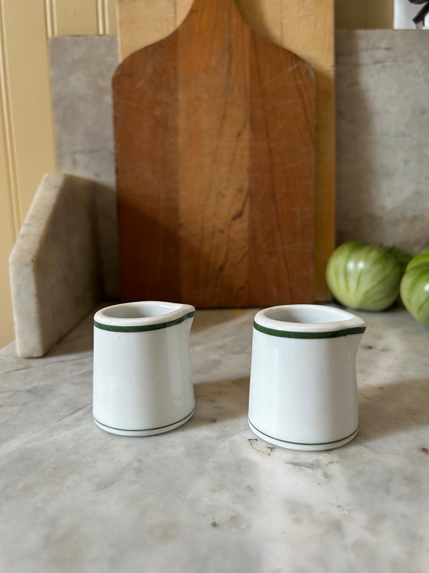 Vintage Green Striped Creamer Cups