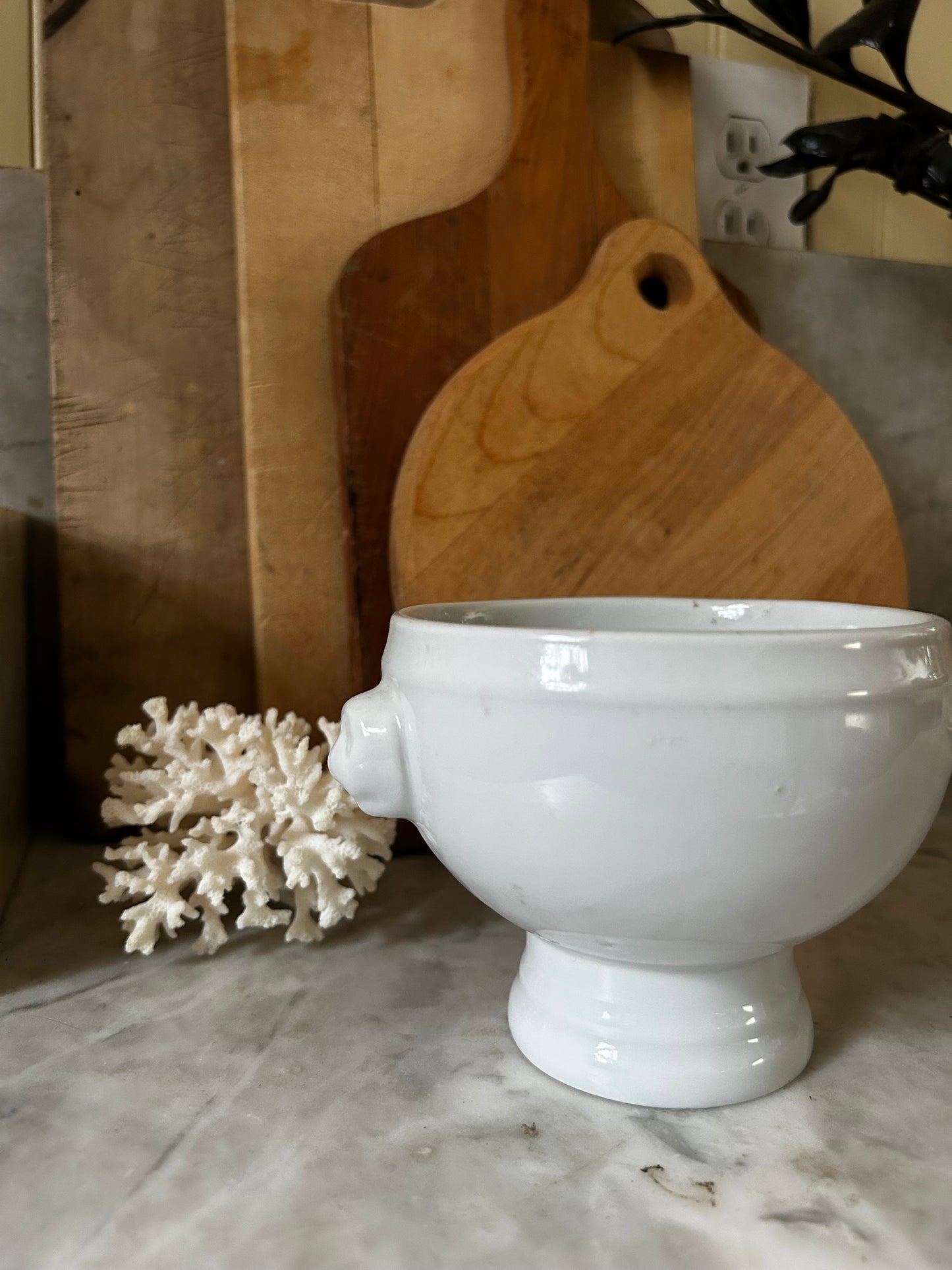 Vintage French White Lionhead Soup Bowl