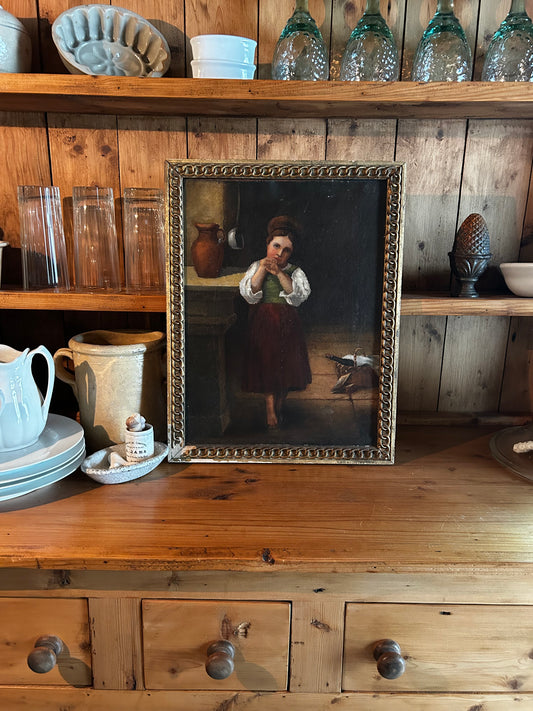Antique French Oil Painting of girl
