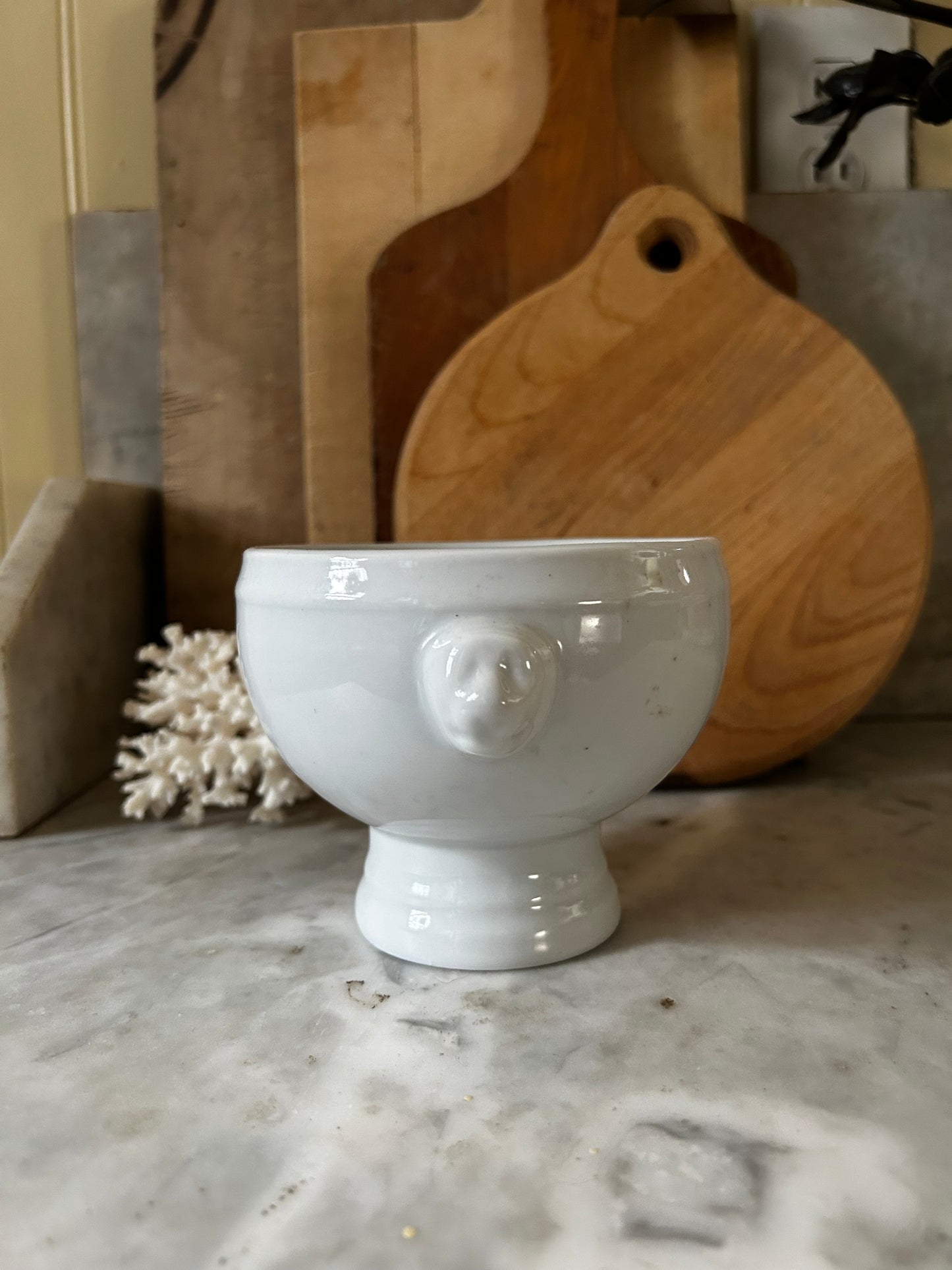 Vintage French White Lionhead Soup Bowl