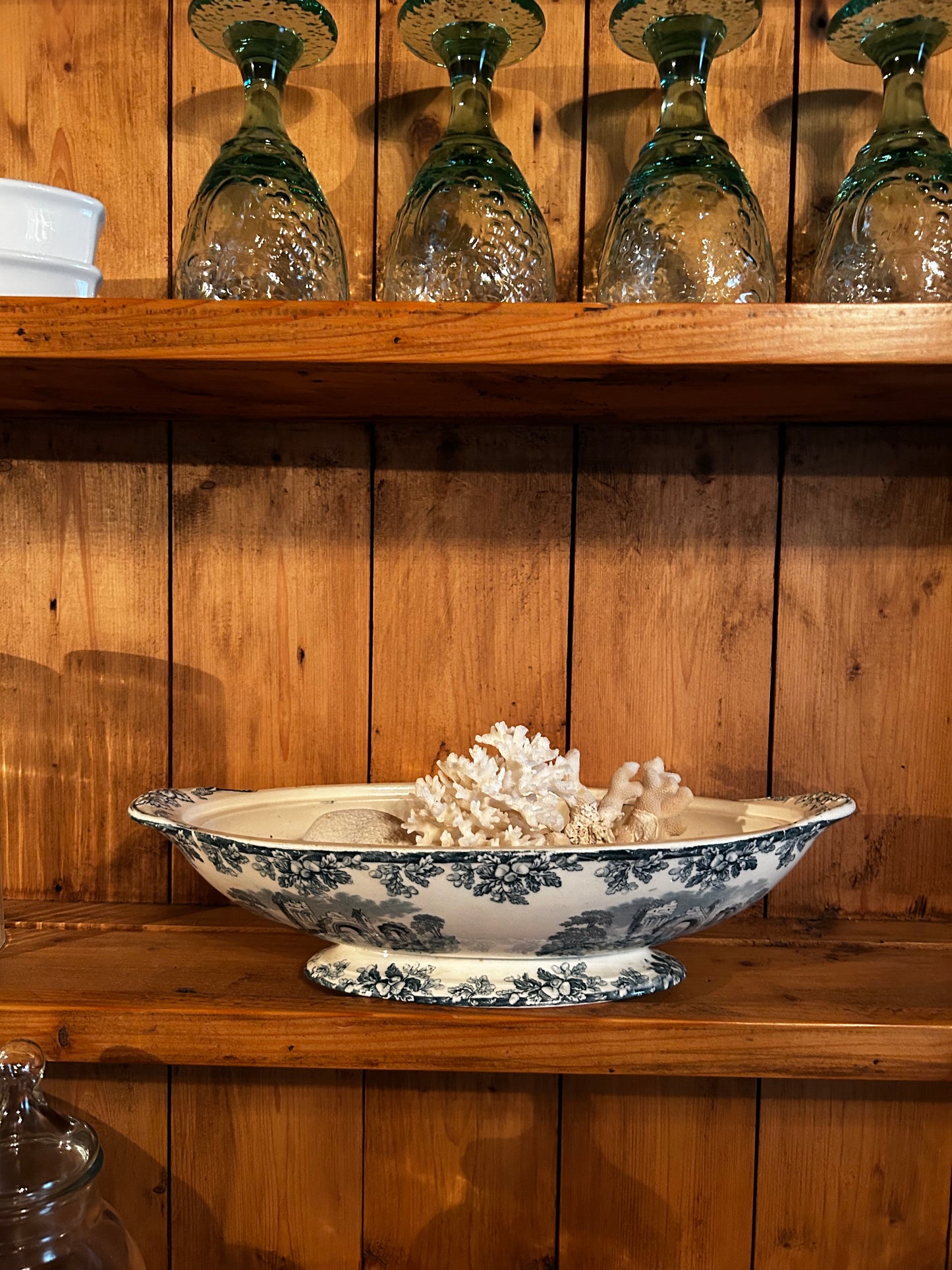 Antique Blue Transferware Ironstone Tureen