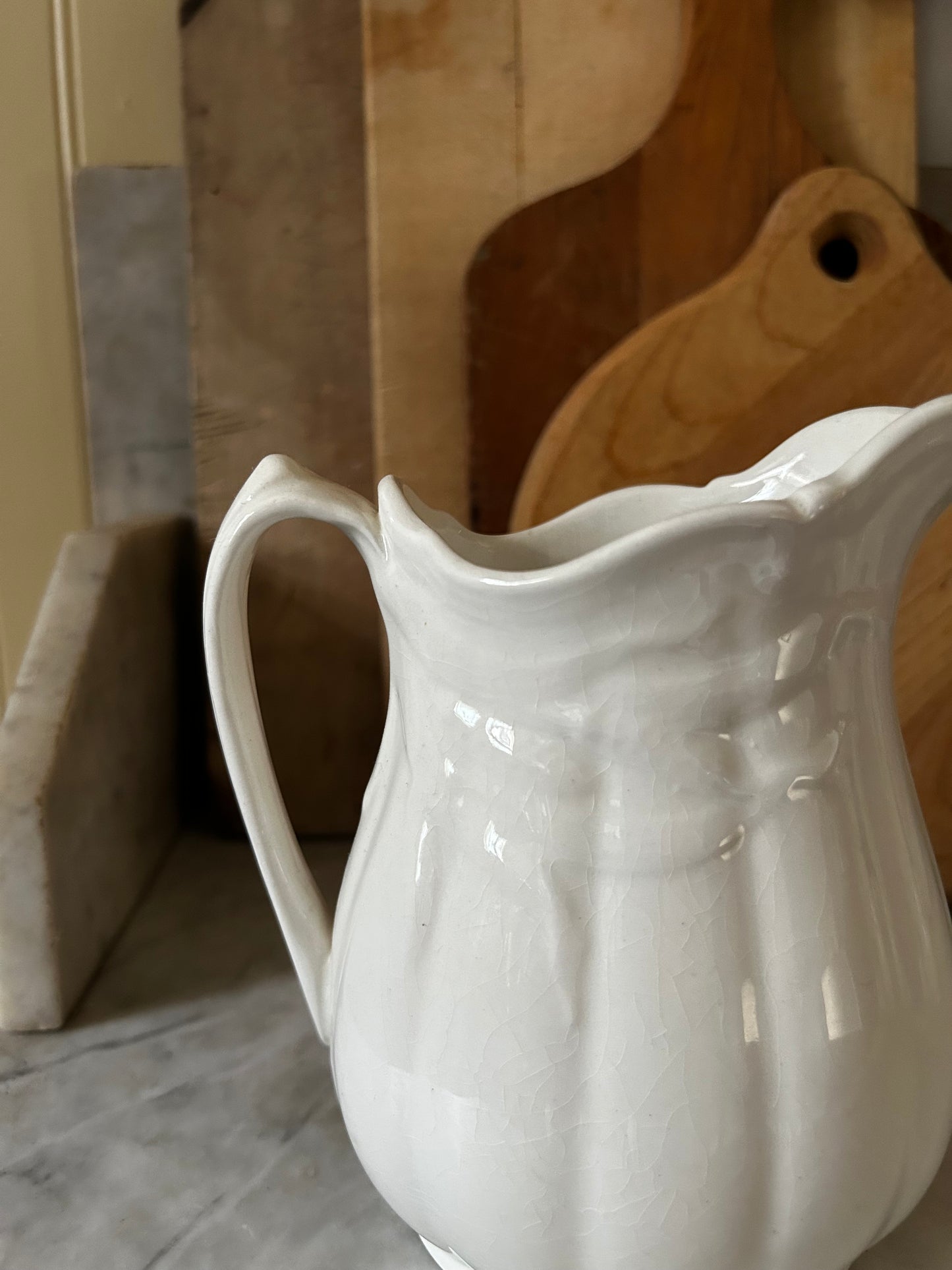 Antique White Ironstone with wheat embossed Pitcher